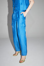 Le Pantalon Ryder En Lin Bleu Brillant Fabriqué En Italie