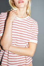 La Blouse Poppy Tricot Ajouré Rayures Cala Fabriquée En Italie