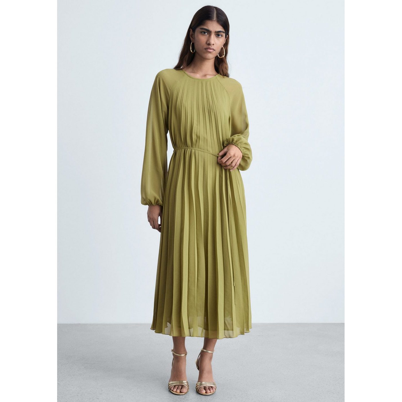Robe Plissée Ceinture À Nouer