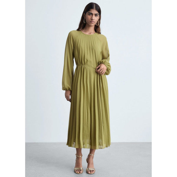 Robe Plissée Ceinture À Nouer