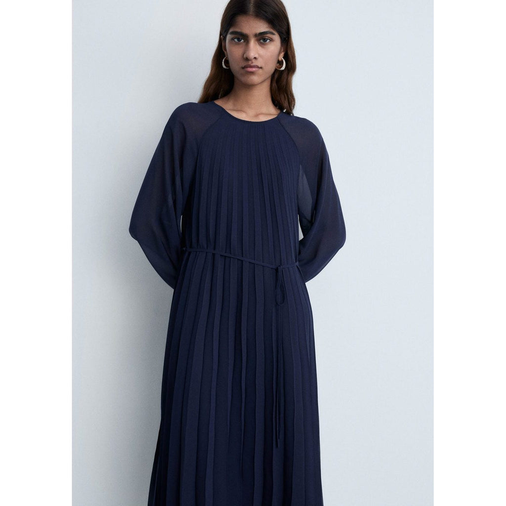 Robe Plissée Ceinture À Nouer