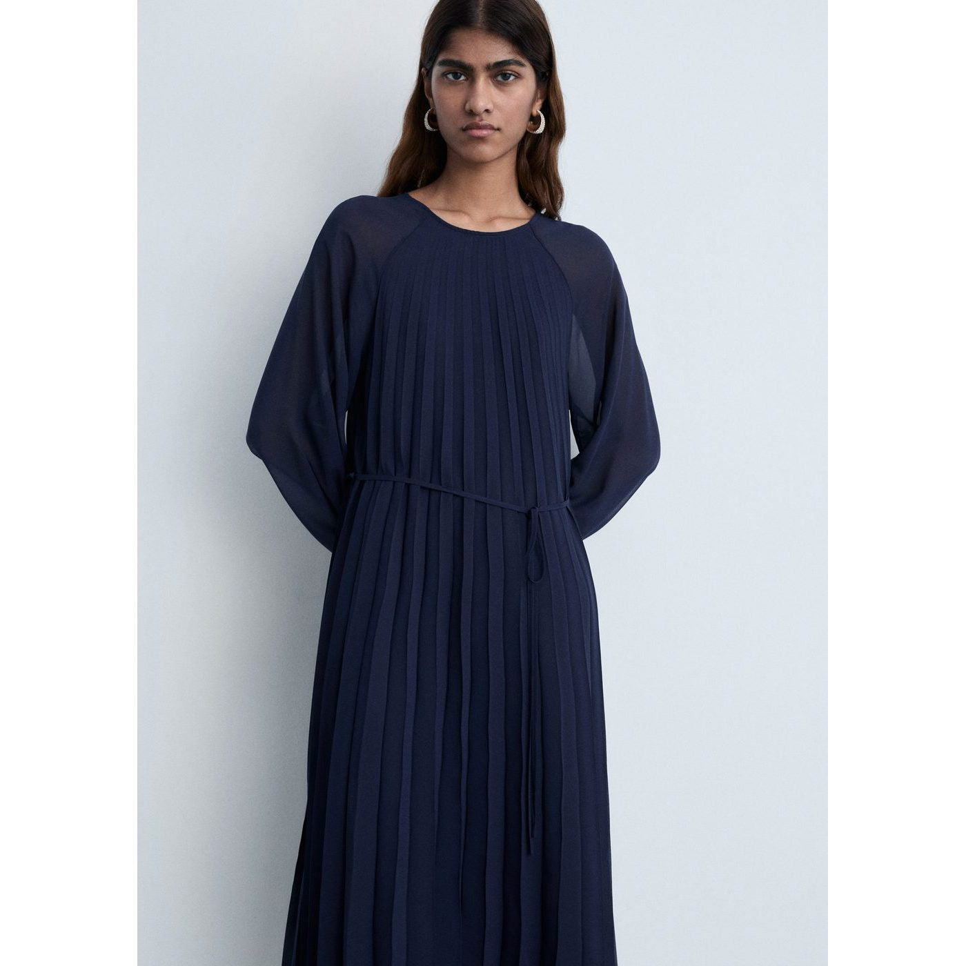 Robe Plissée Ceinture À Nouer