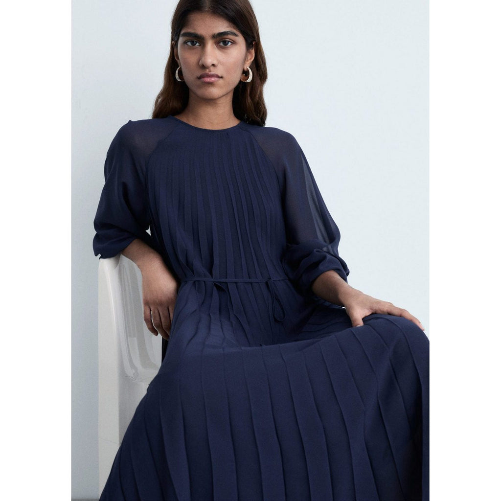 Robe Plissée Ceinture À Nouer
