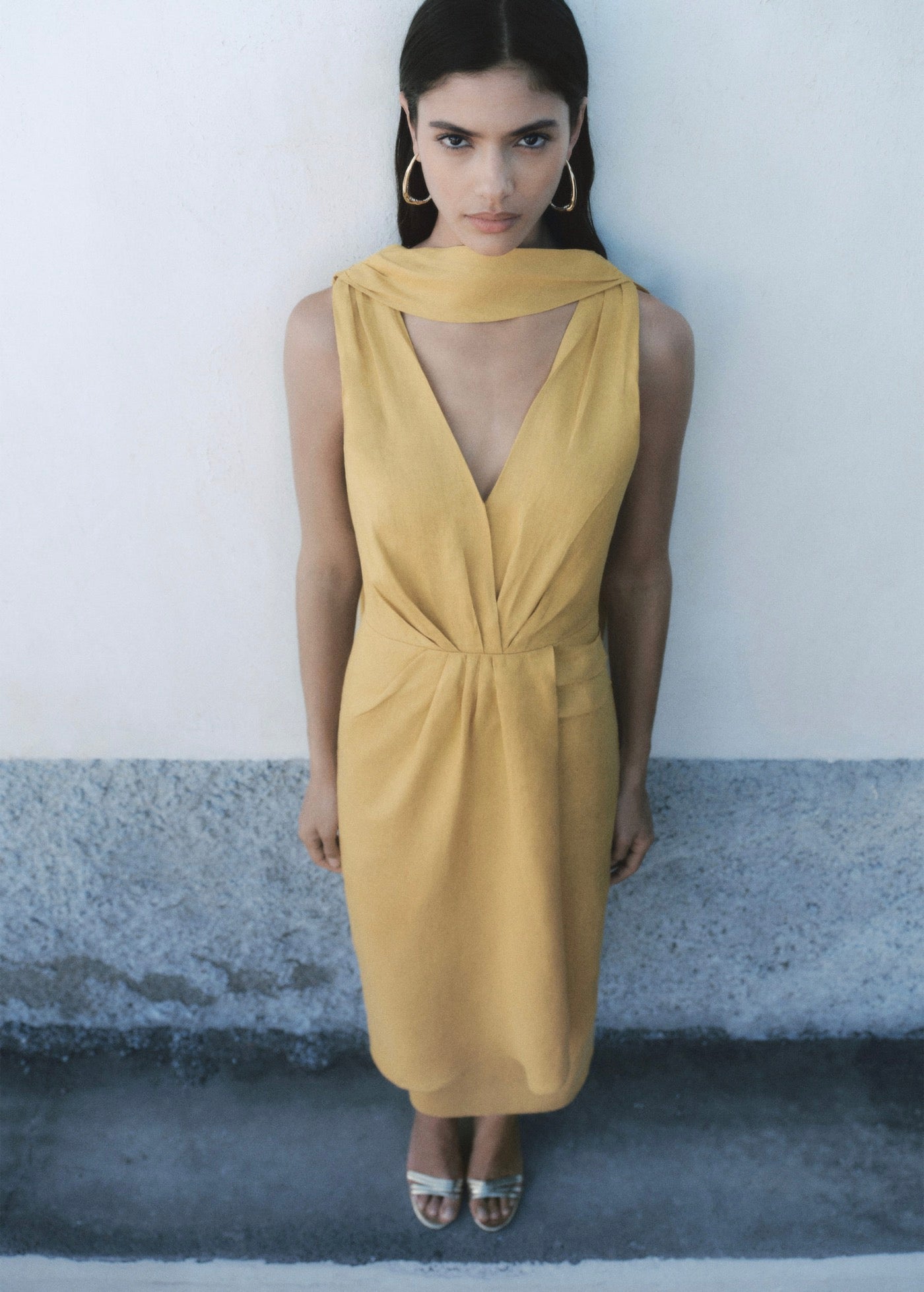 Robe Midi Plissée En Lin