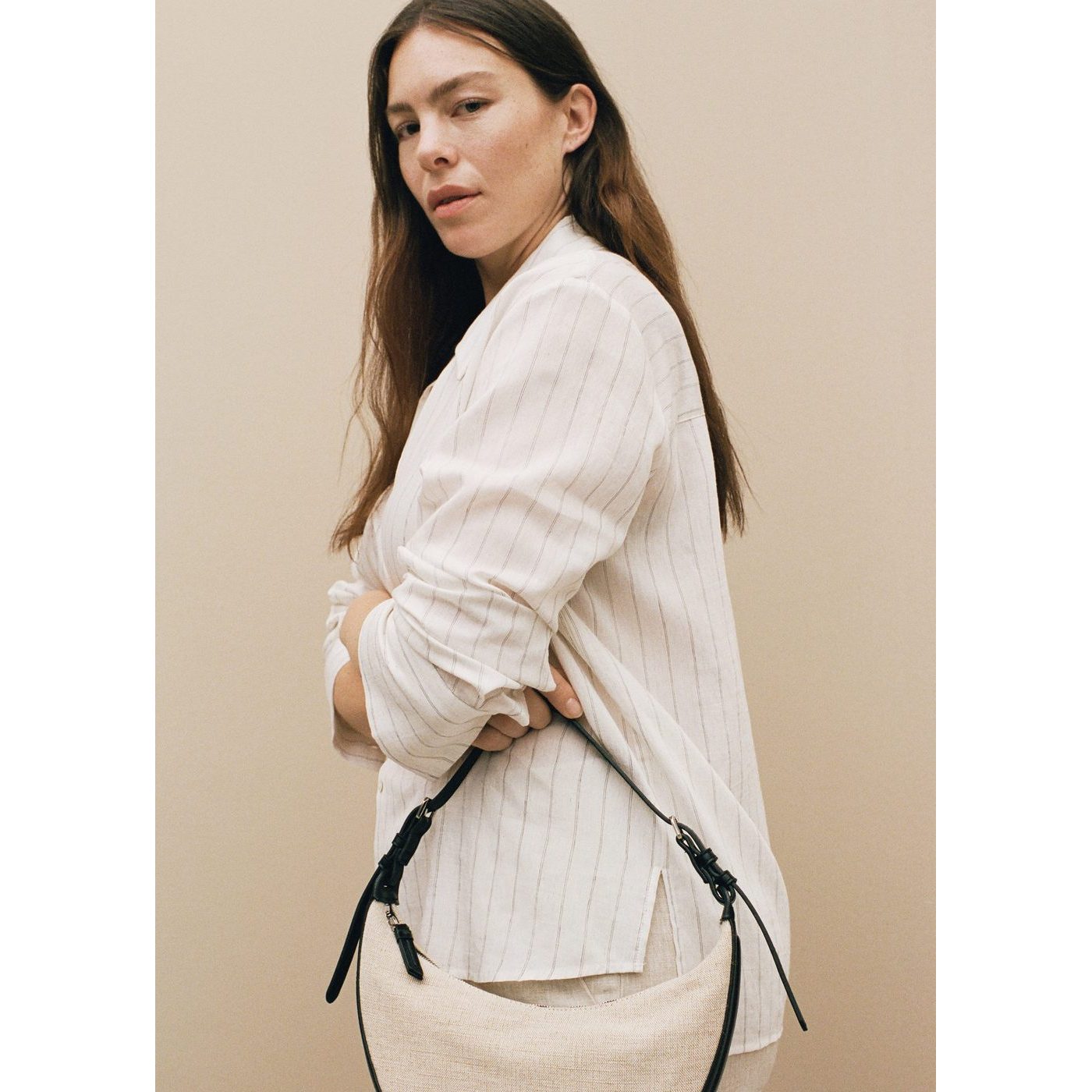 Mini Sac Porté Épaule Ovale En Lin Mélangé