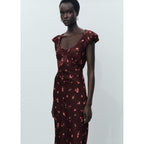 Robe Mi-Longue À Fleurs Manches Courtes