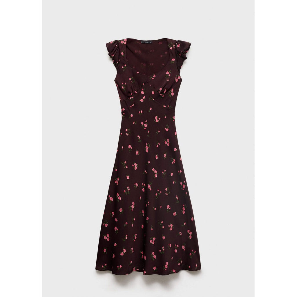 Robe Mi-Longue À Fleurs Manches Courtes