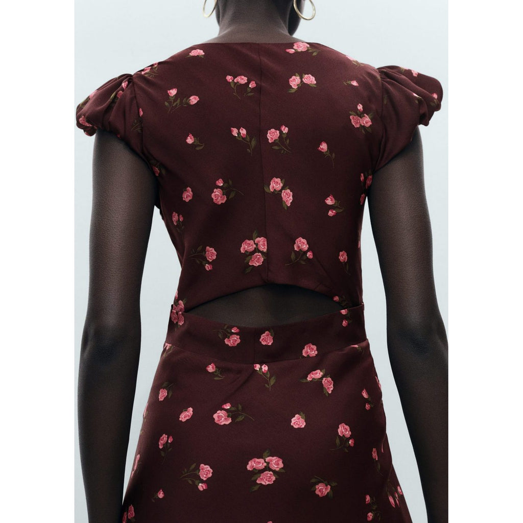 Robe Mi-Longue À Fleurs Manches Courtes