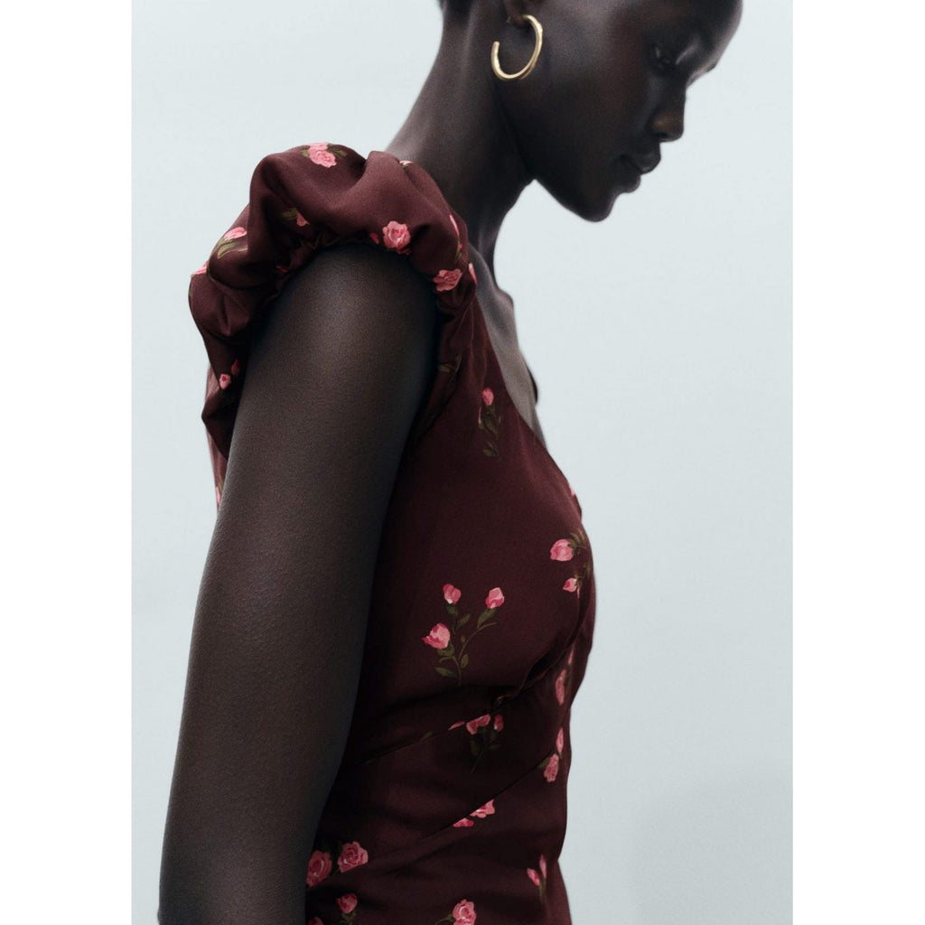 Robe Mi-Longue À Fleurs Manches Courtes