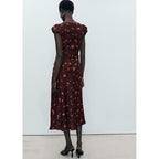 Robe Mi-Longue À Fleurs Manches Courtes