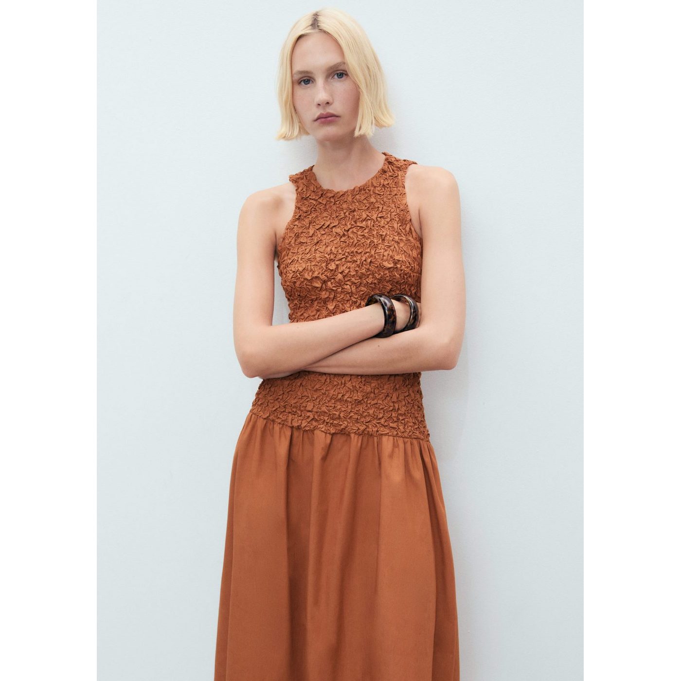 Robe Texturée Combinée Dos Ouvert