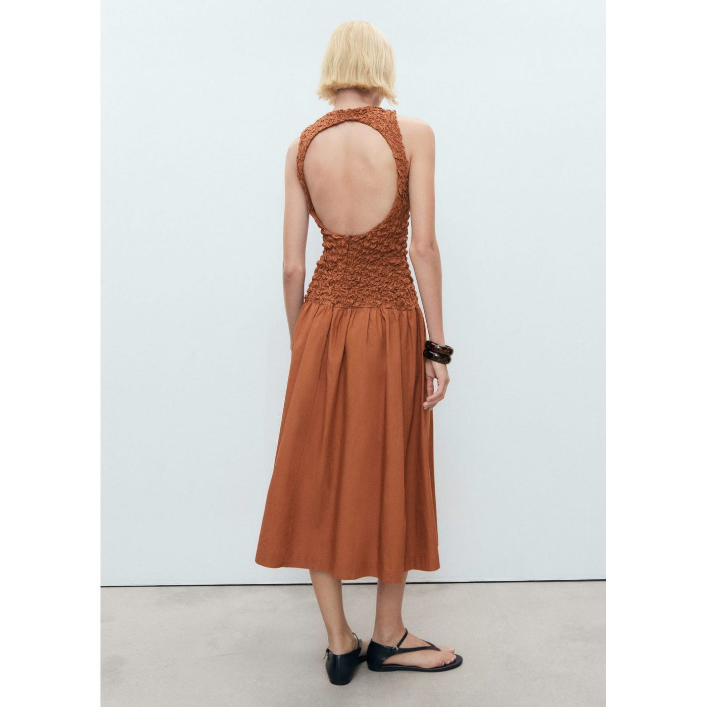 Robe Texturée Combinée Dos Ouvert