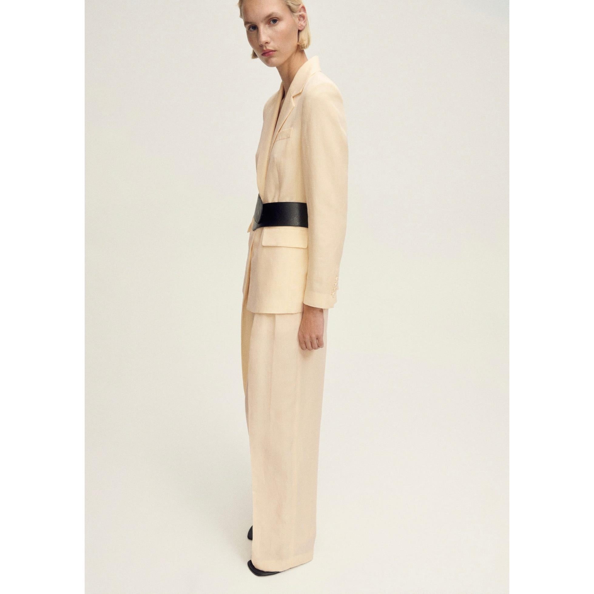 Pantalon De Costume Droit Lin Mélangé