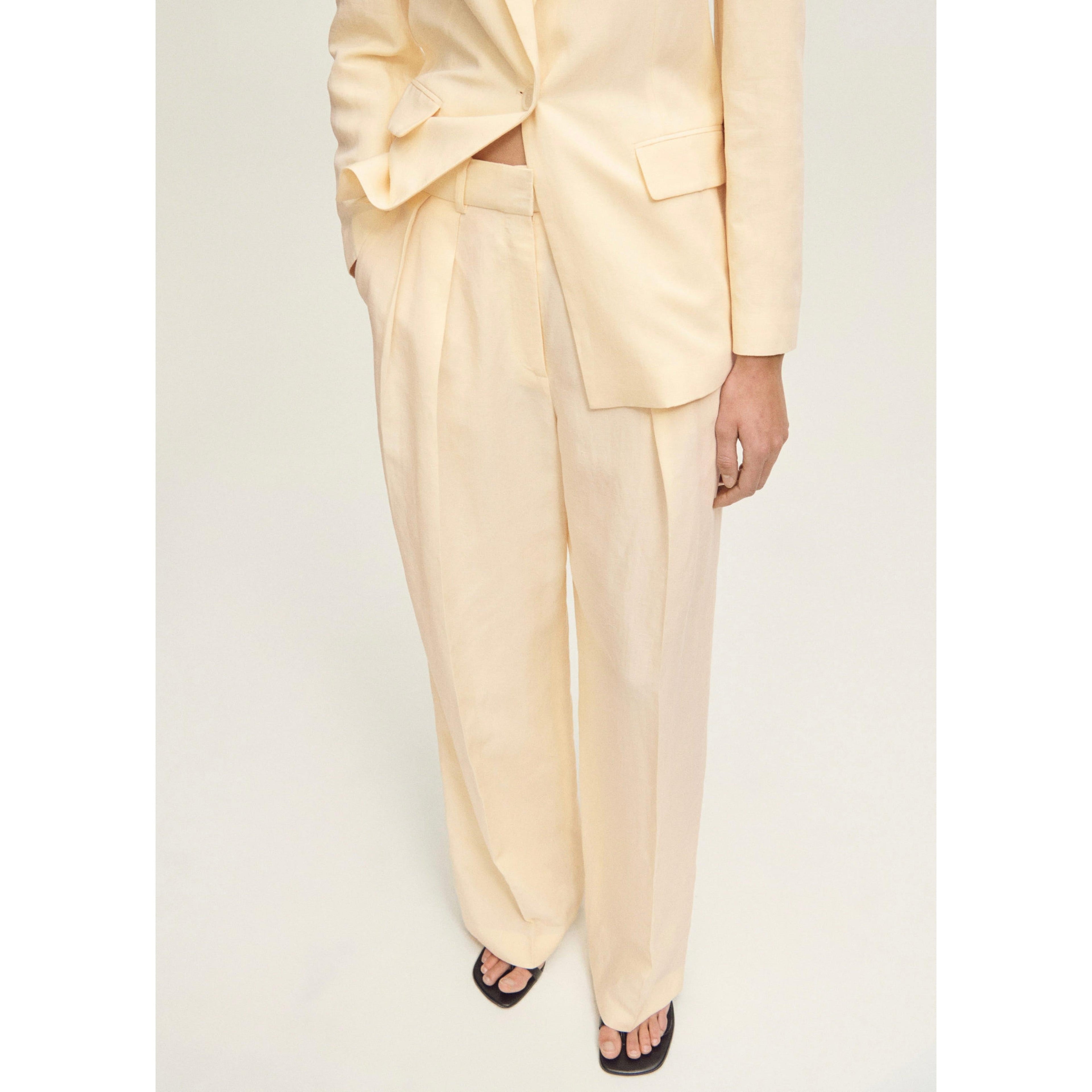 Pantalon De Costume Droit Lin Mélangé
