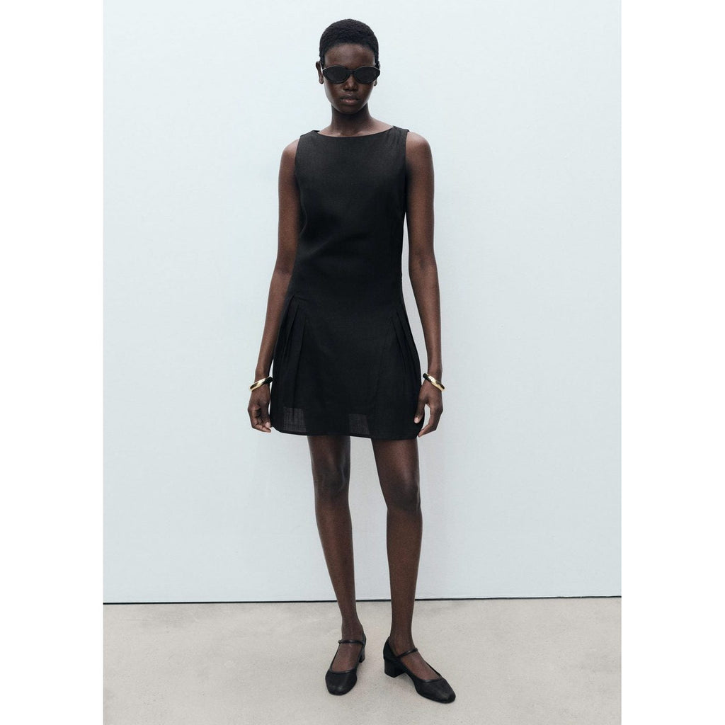 Robe Courte En Lin Mélangé À Plis