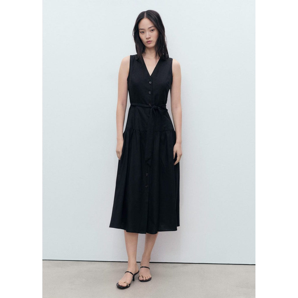 Robe Midi En Lin Avec Ceinture