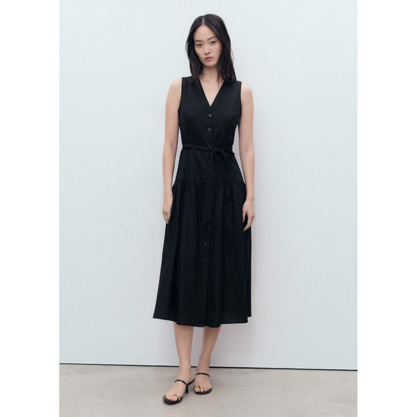 Robe Midi En Lin Avec Ceinture