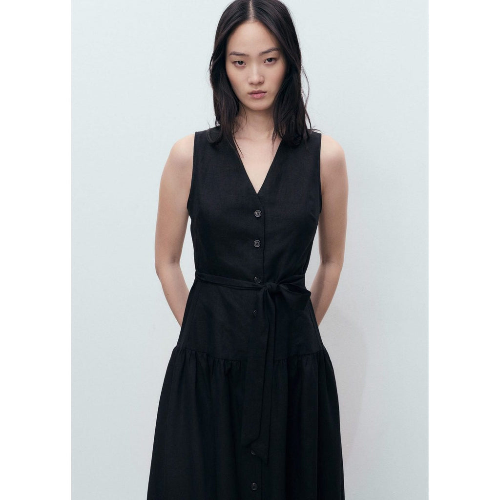 Robe Midi En Lin Avec Ceinture