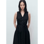 Robe Midi En Lin Avec Ceinture