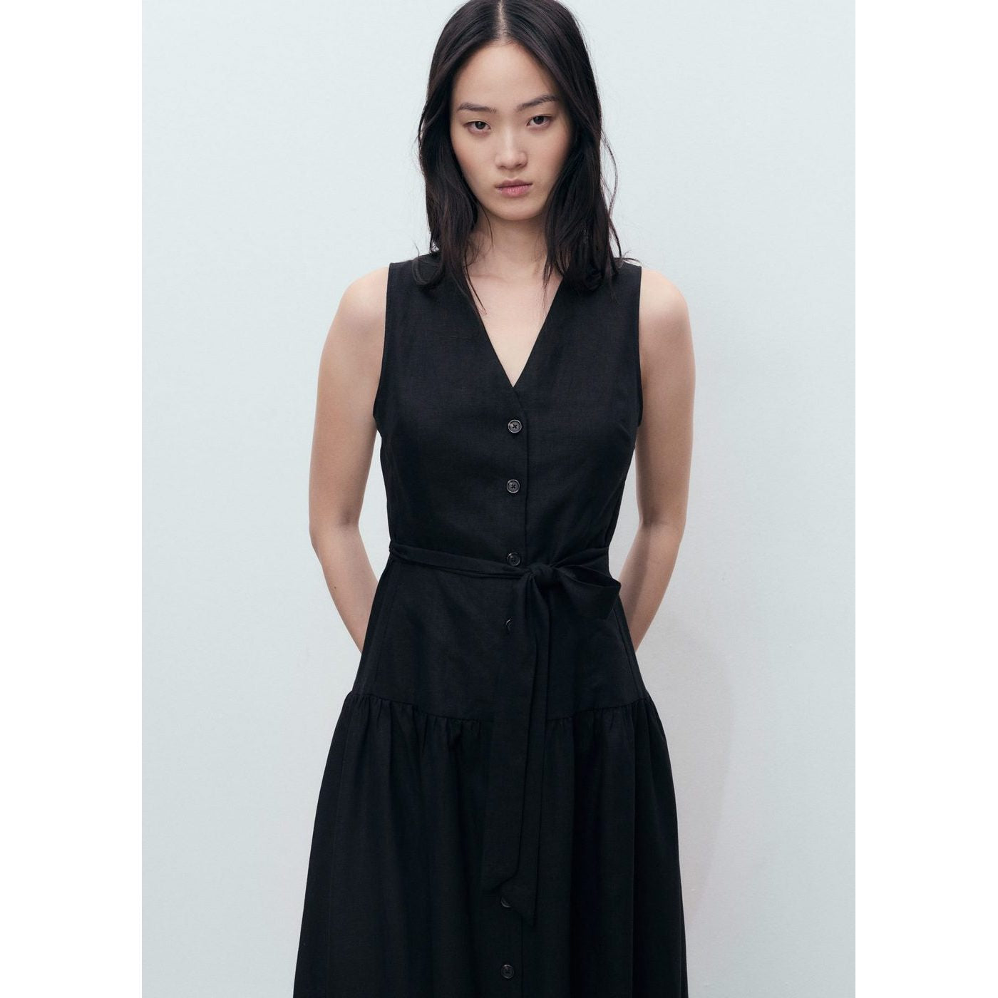 Robe Midi En Lin Avec Ceinture