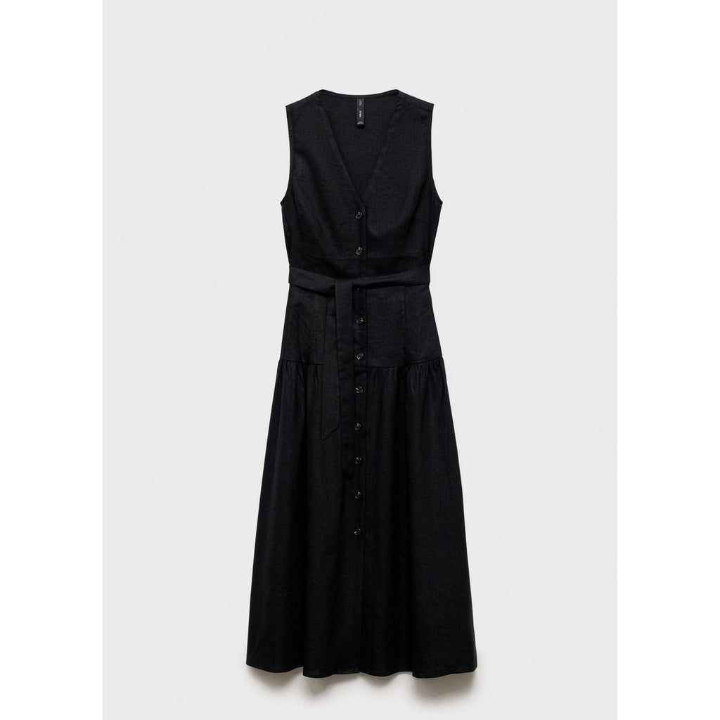 Robe Midi En Lin Avec Ceinture