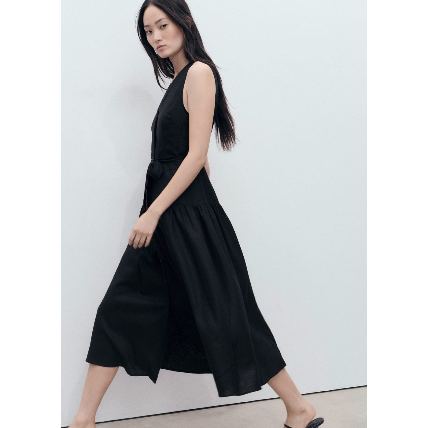 Robe Midi En Lin Avec Ceinture
