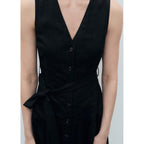 Robe Midi En Lin Avec Ceinture
