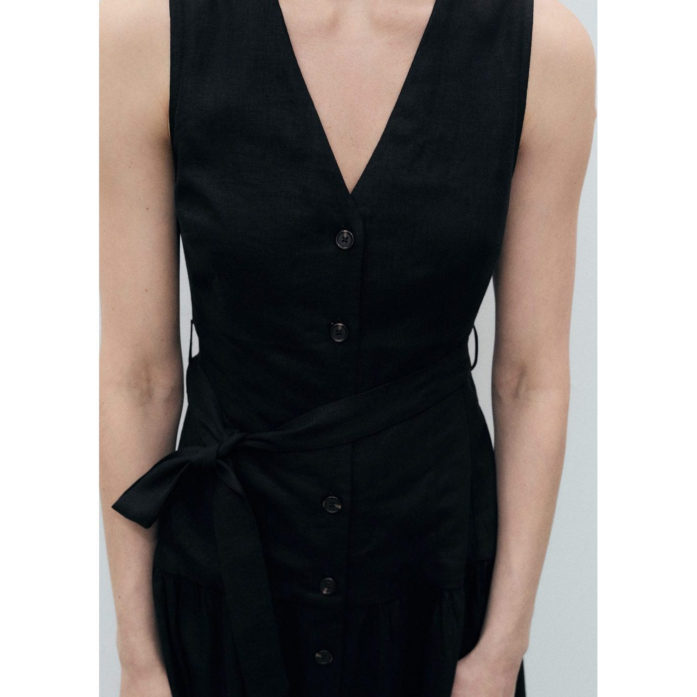 Robe Midi En Lin Avec Ceinture