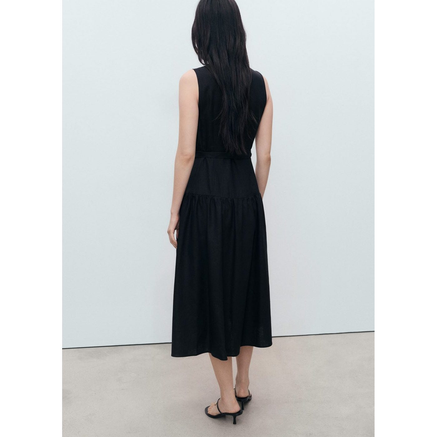 Robe Midi En Lin Avec Ceinture