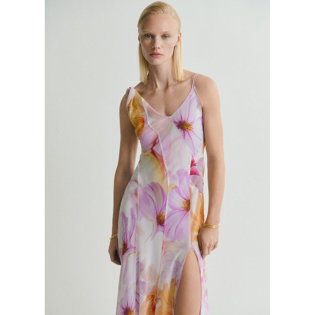 Robe Imprimé Fleurs Avec Bretelles Asymétriques