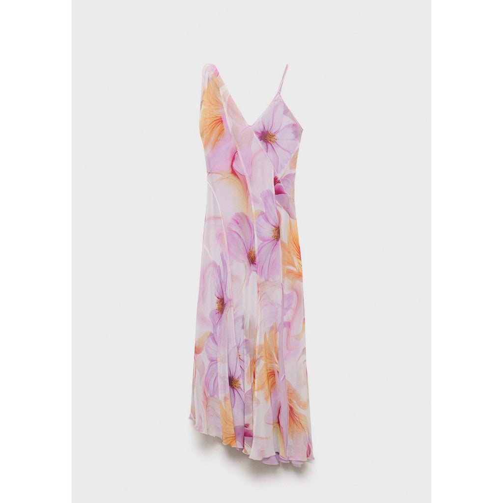 Robe Imprimé Fleurs Avec Bretelles Asymétriques
