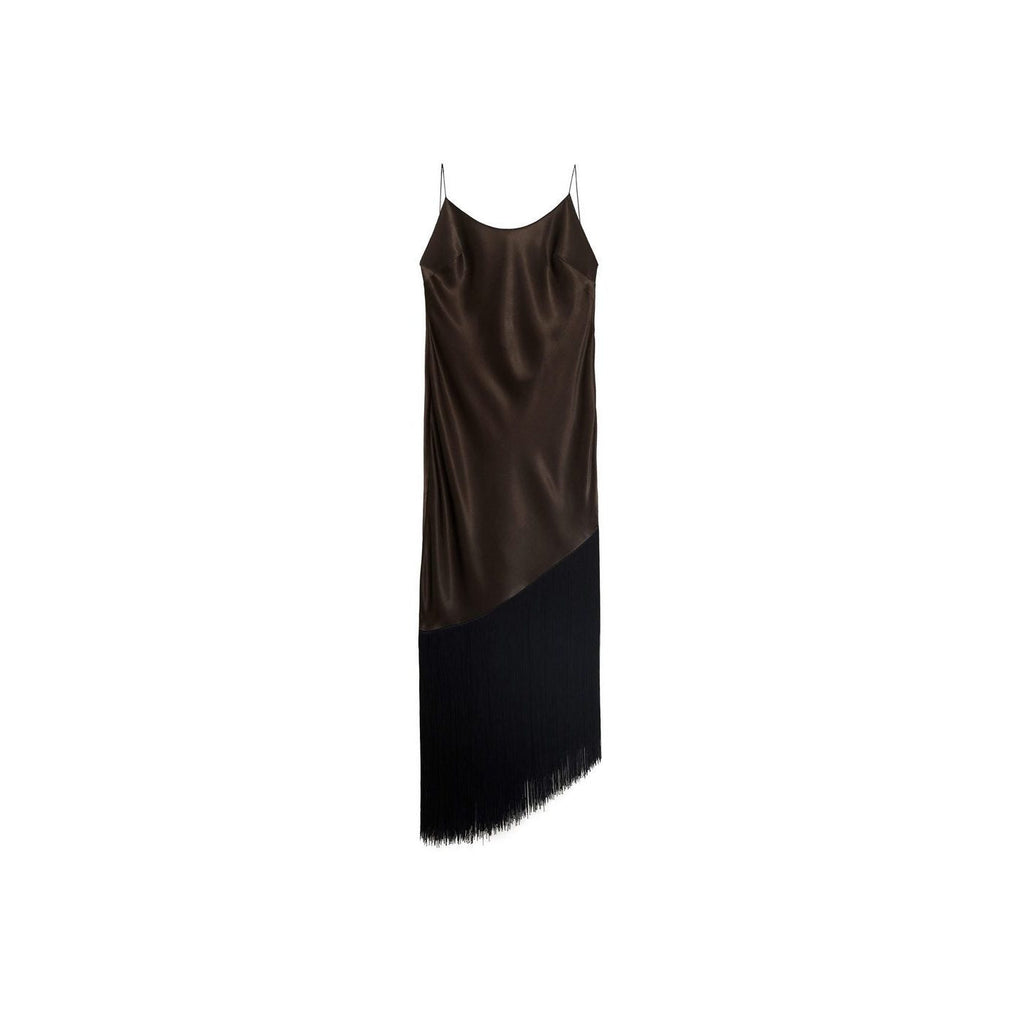 Robe Satinée Asymétrique À Franges