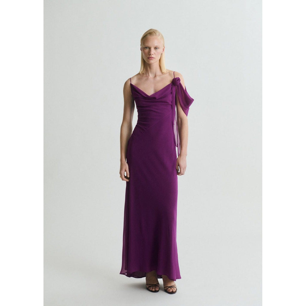 Robe Drapée Détail Fleur
