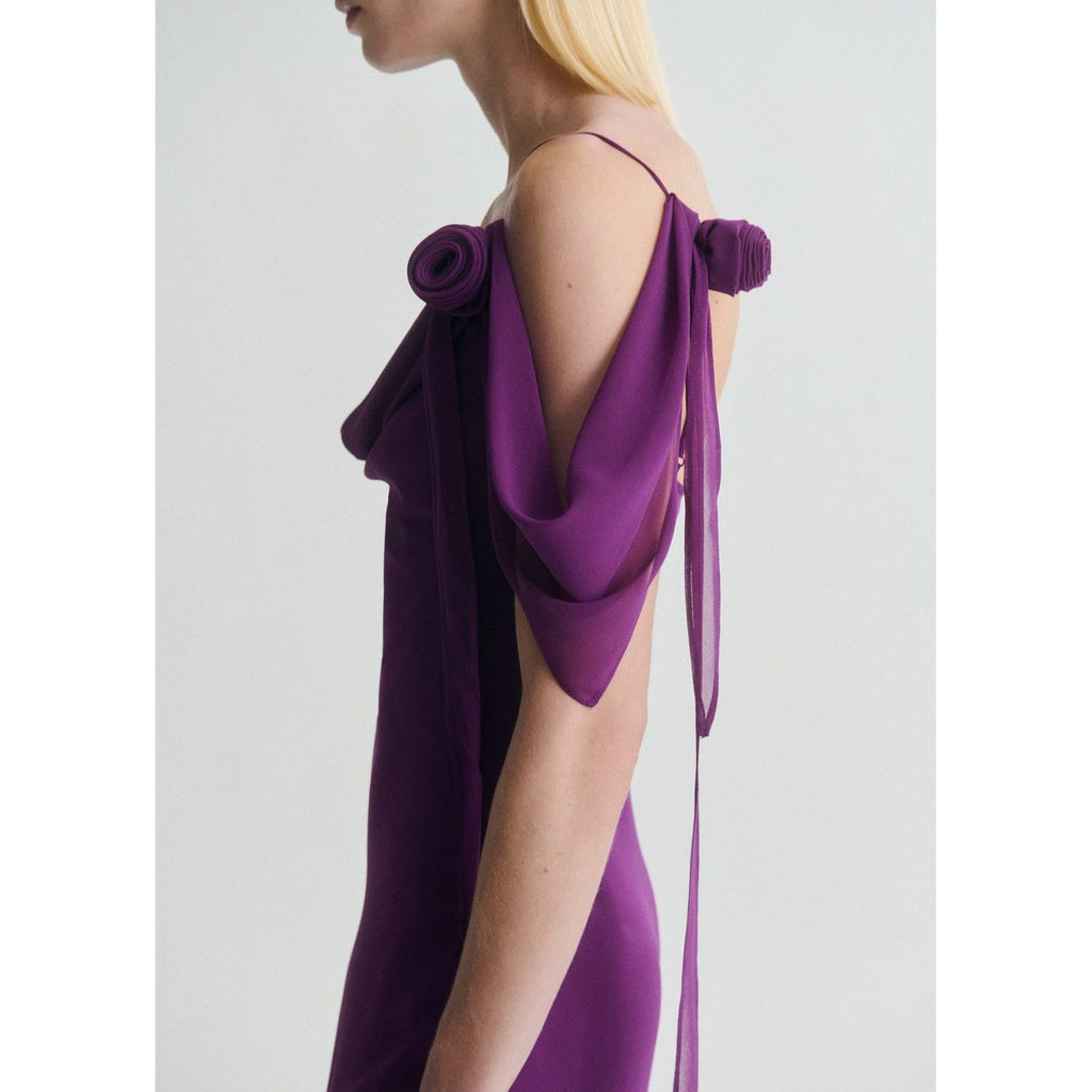 Robe Drapée Détail Fleur