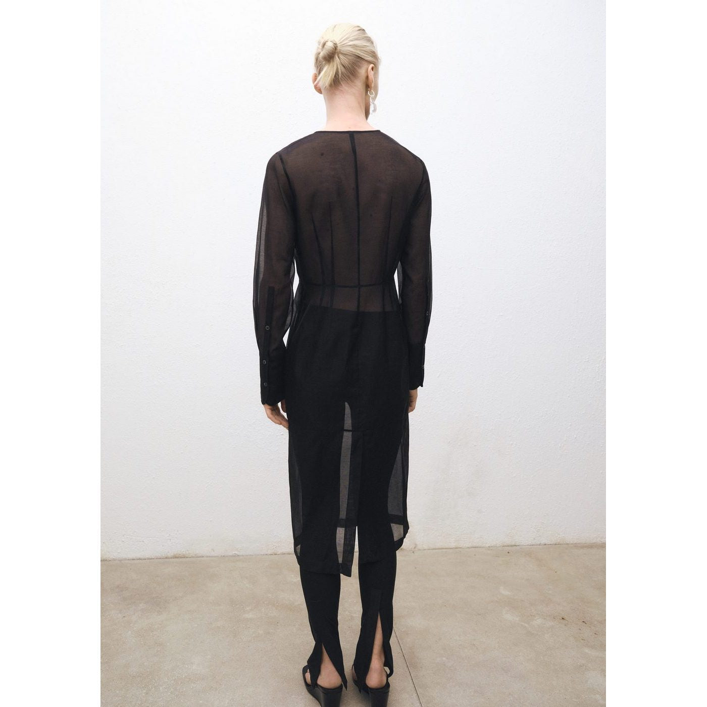 Robe Midi Semi-Transparente En Soie Mélangée