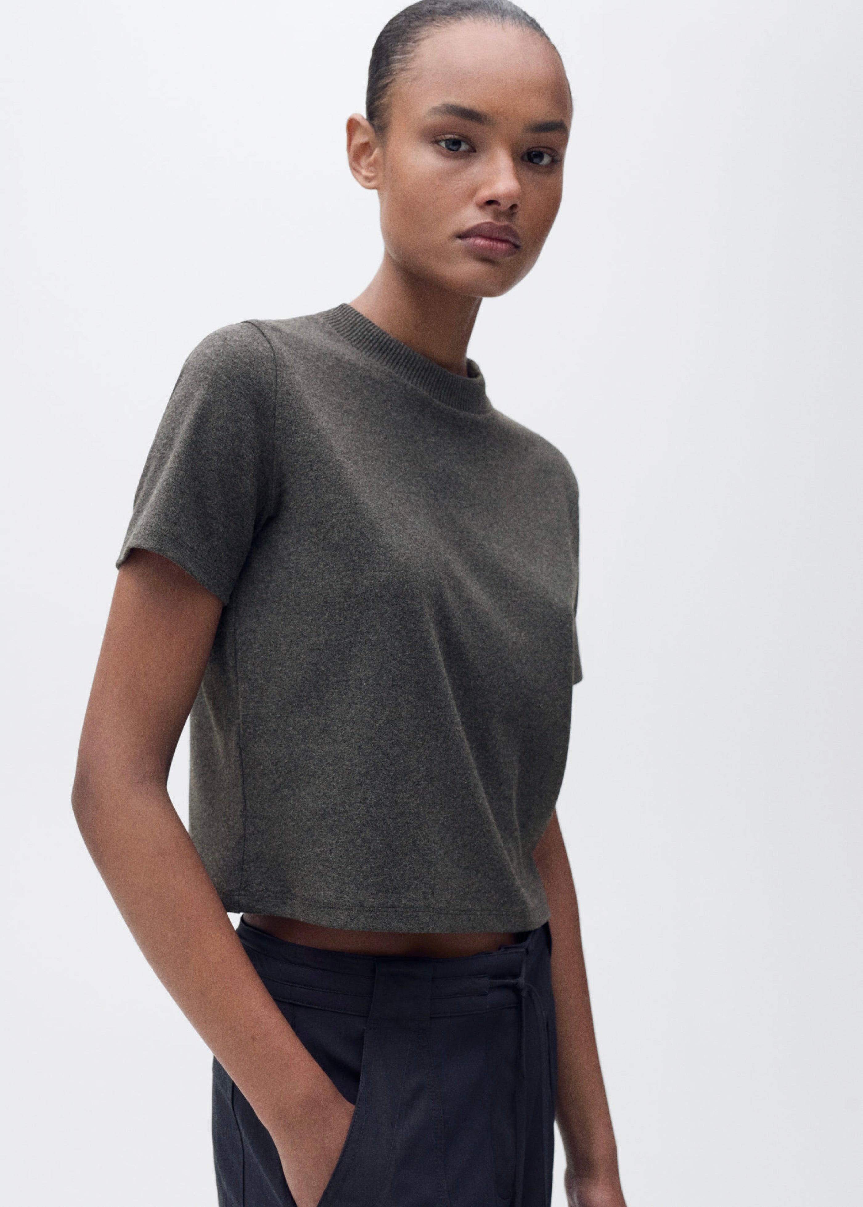 T-Shirt En Mélange De Coton Manches Courtes