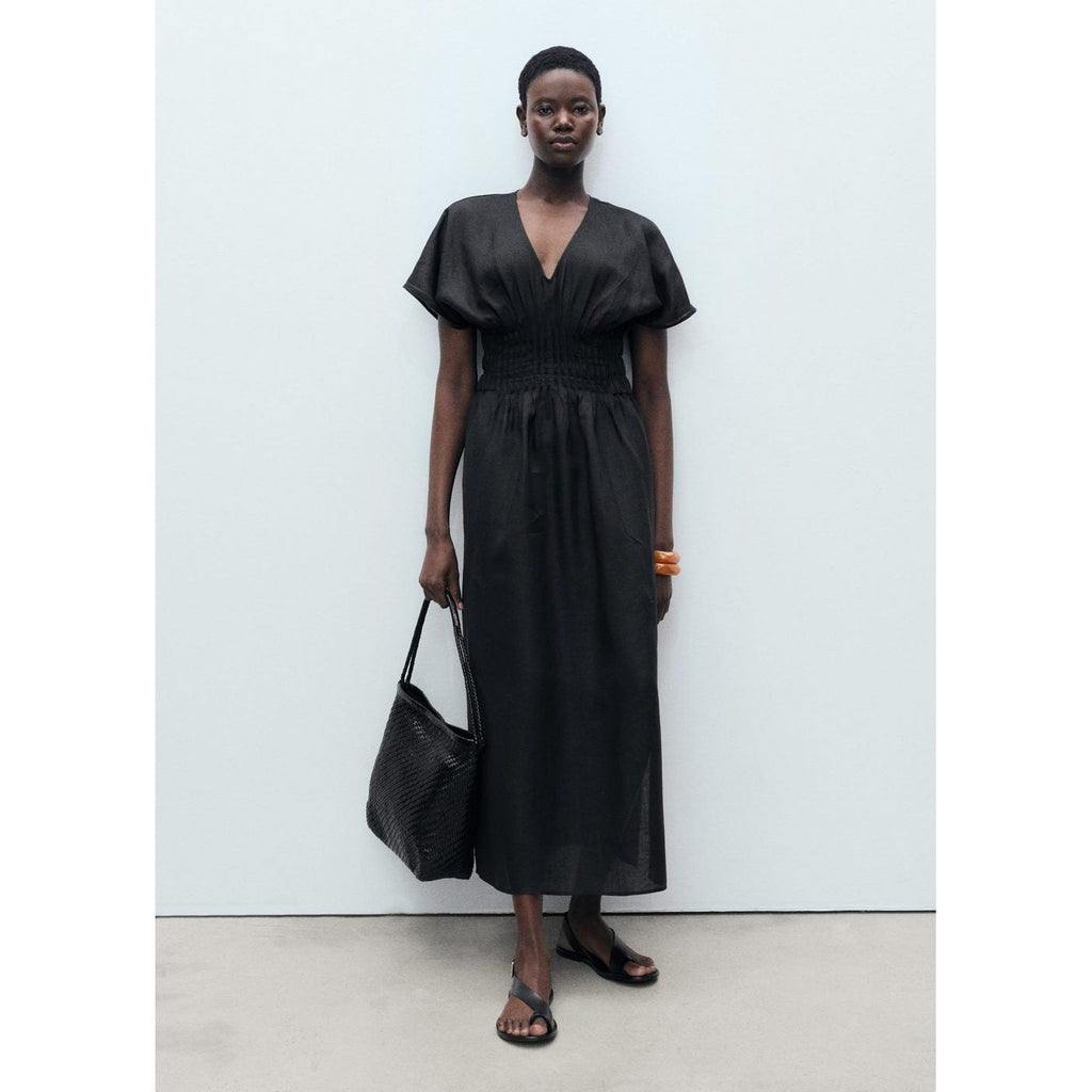 Robe Longue En Lin Avec Empiècement Froncé