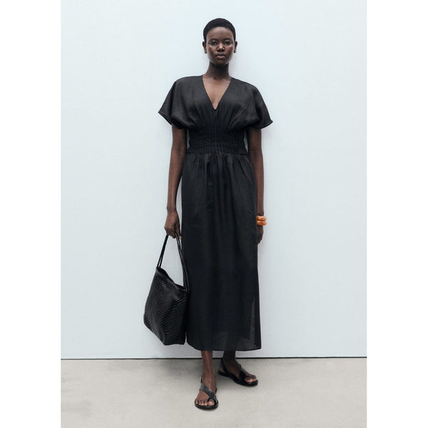 Robe Longue En Lin Avec Empiècement Froncé