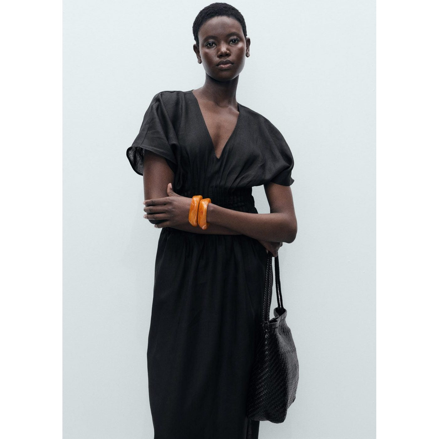 Robe Longue En Lin Avec Empiècement Froncé