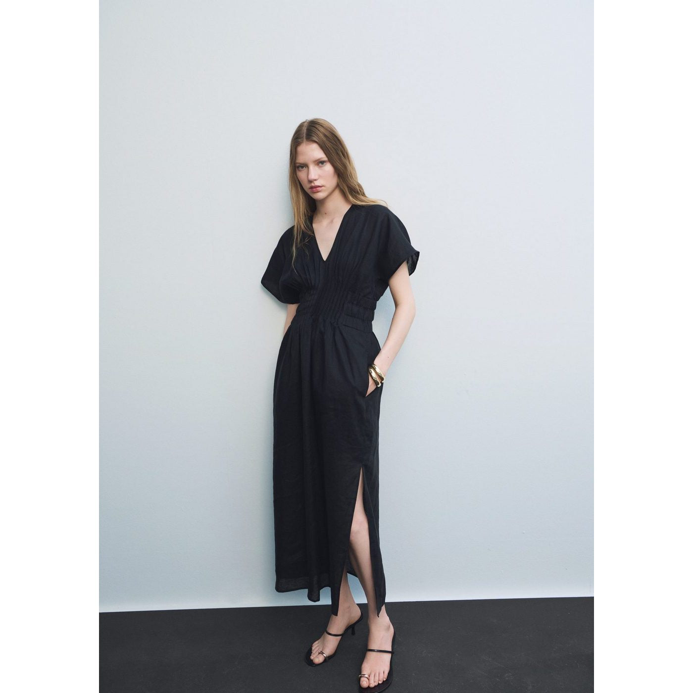 Robe Longue En Lin Avec Empiècement Froncé