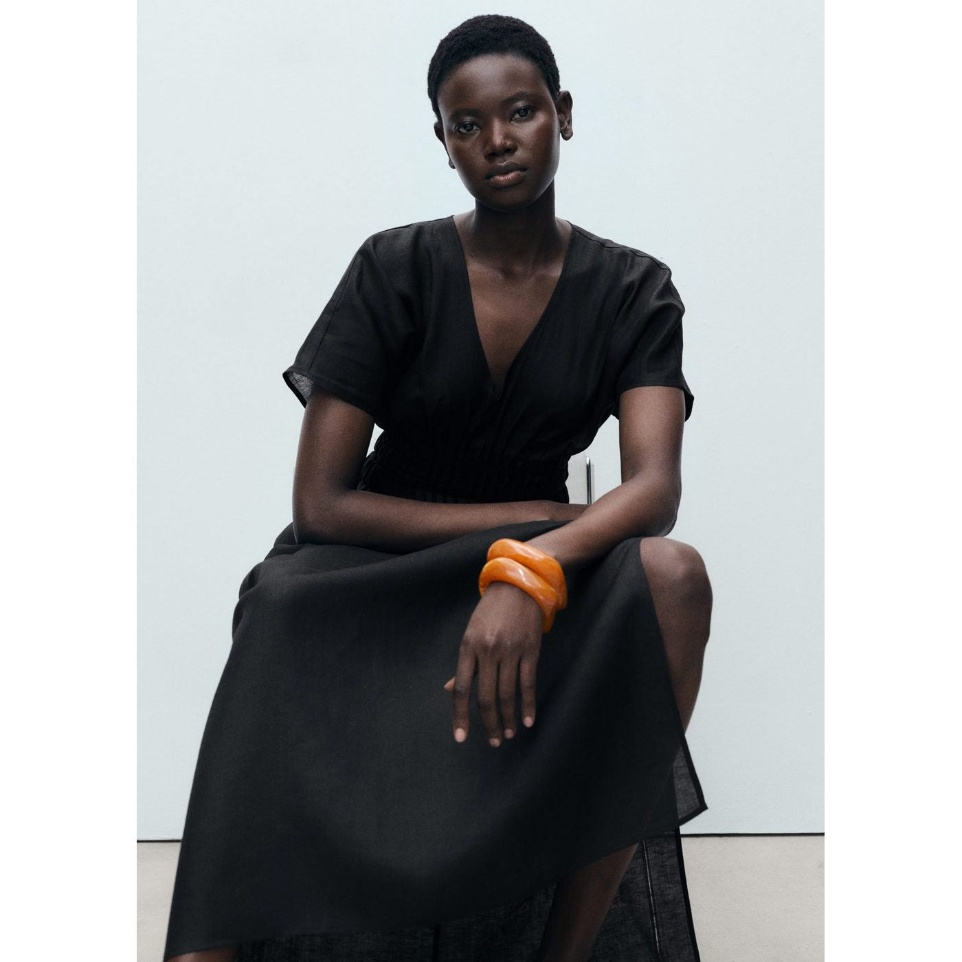 Robe Longue En Lin Avec Empiècement Froncé