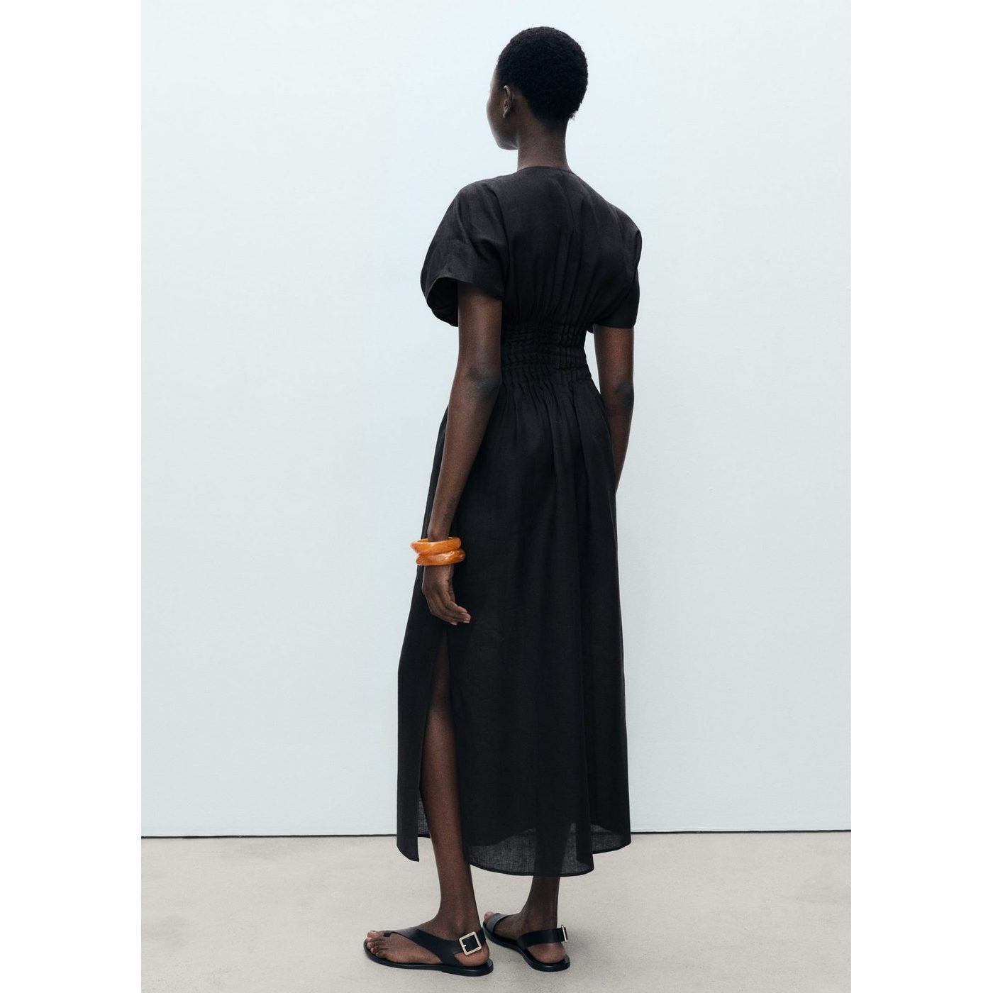 Robe Longue En Lin Avec Empiècement Froncé