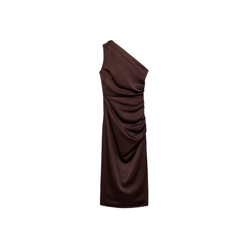 Robe Asymétrique Satinée Avec Fronce Latérale