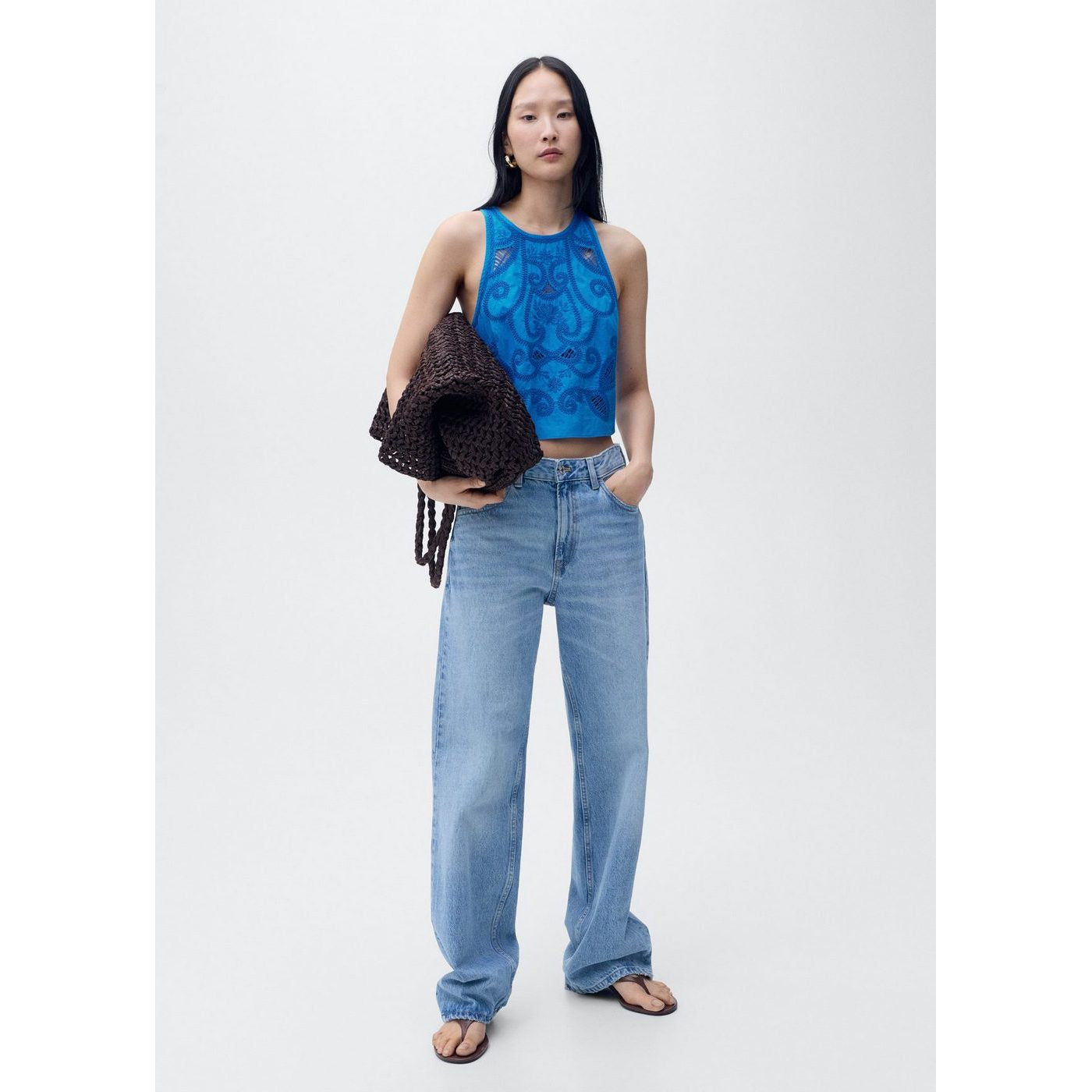 Top Brodé En Coton