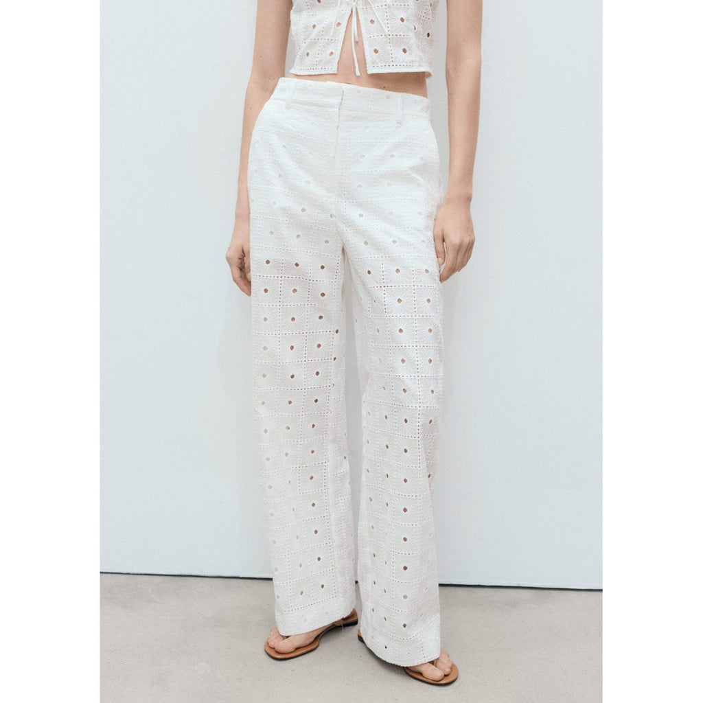 Pantalon Droit Coton Brodé