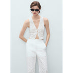 Pantalon Droit Coton Brodé