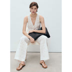 Pantalon Droit Coton Brodé