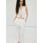 Pantalon Droit Coton Brodé
