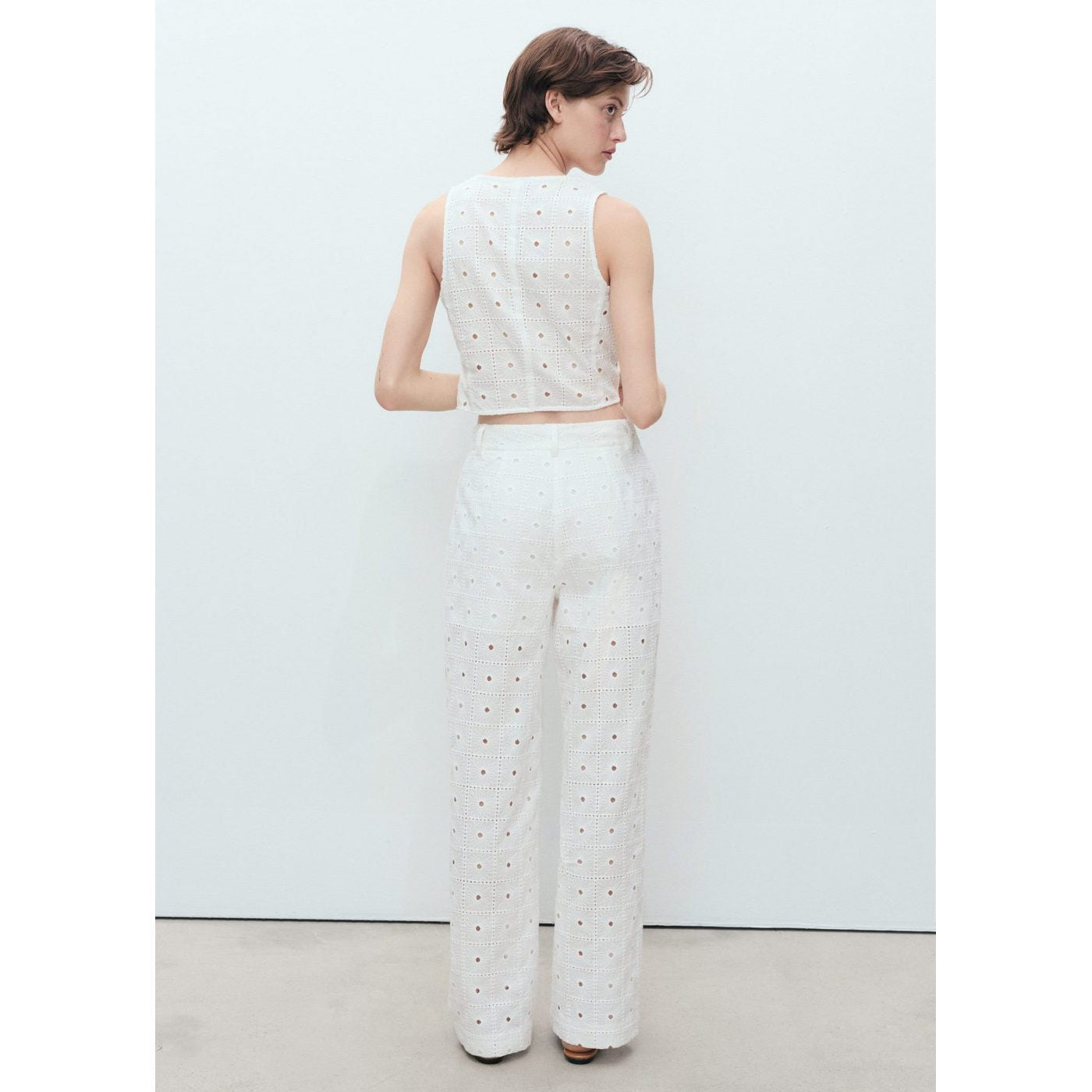 Pantalon Droit Coton Brodé