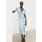 Robe Midi À Fleurs Et Manches Courtes
